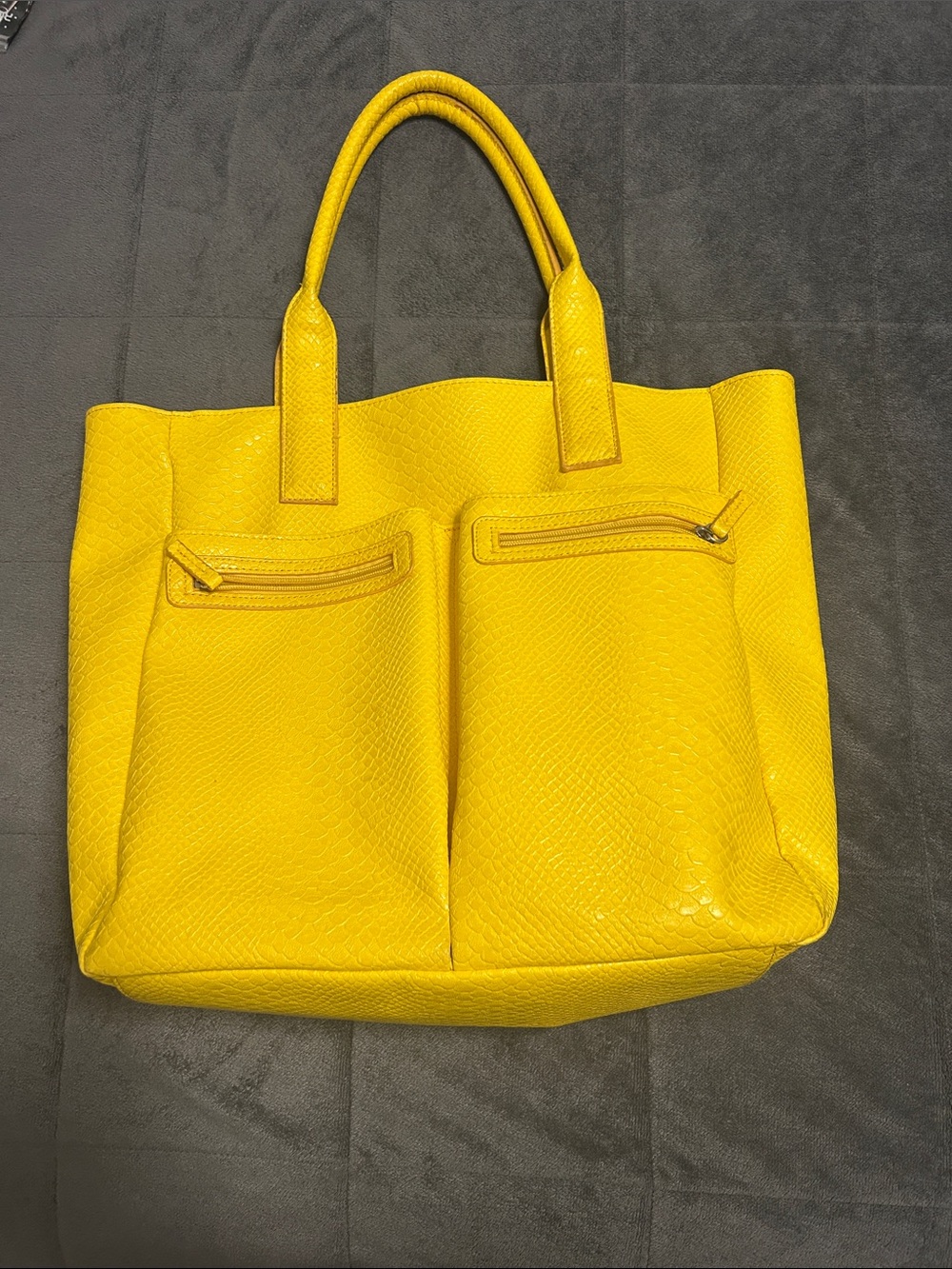 Neiman Marcus Yellow Textured Tote with Front Zip Pockets